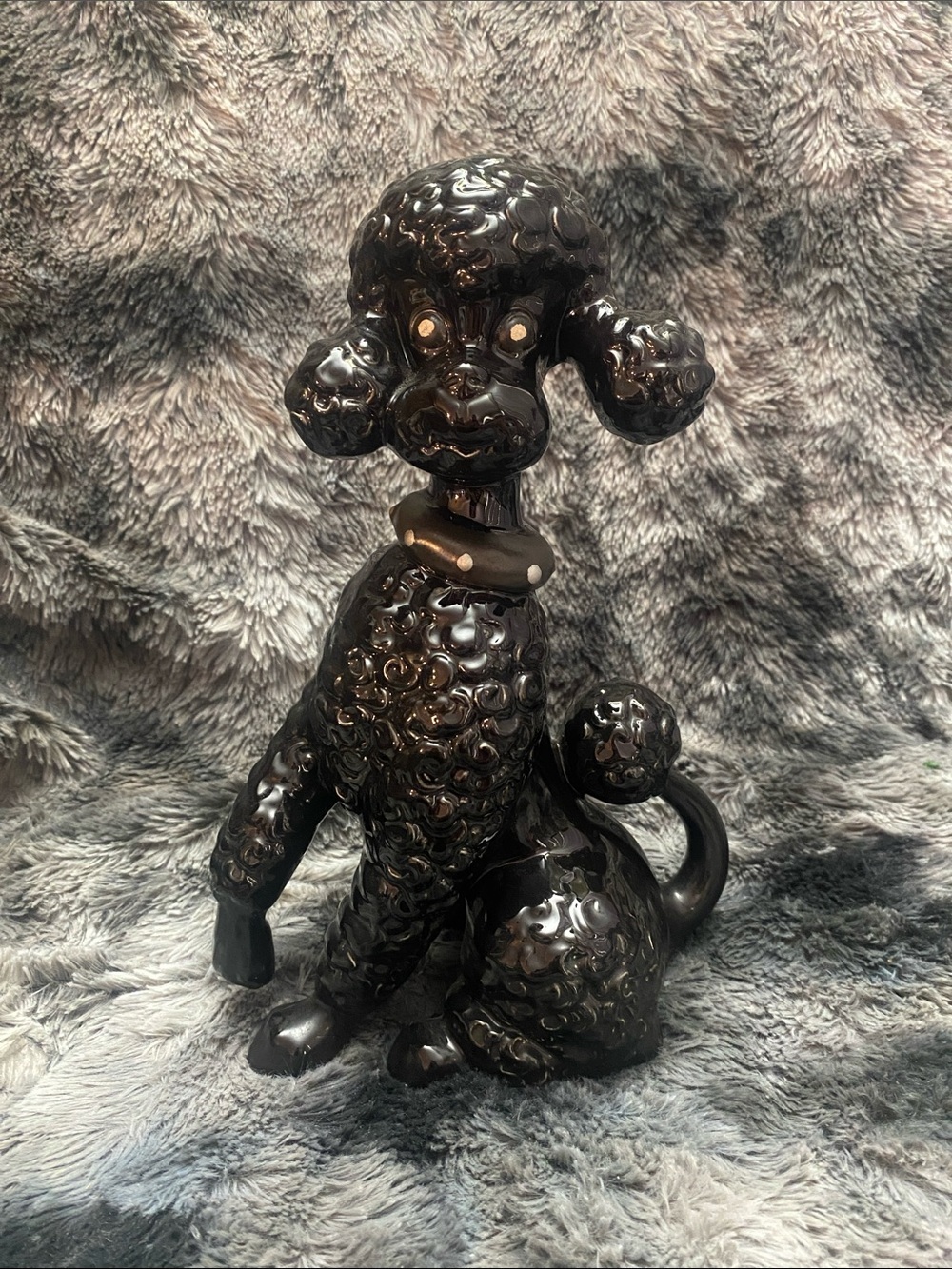 Vintage  Mid-Century Modern black ceramic poodle figurine